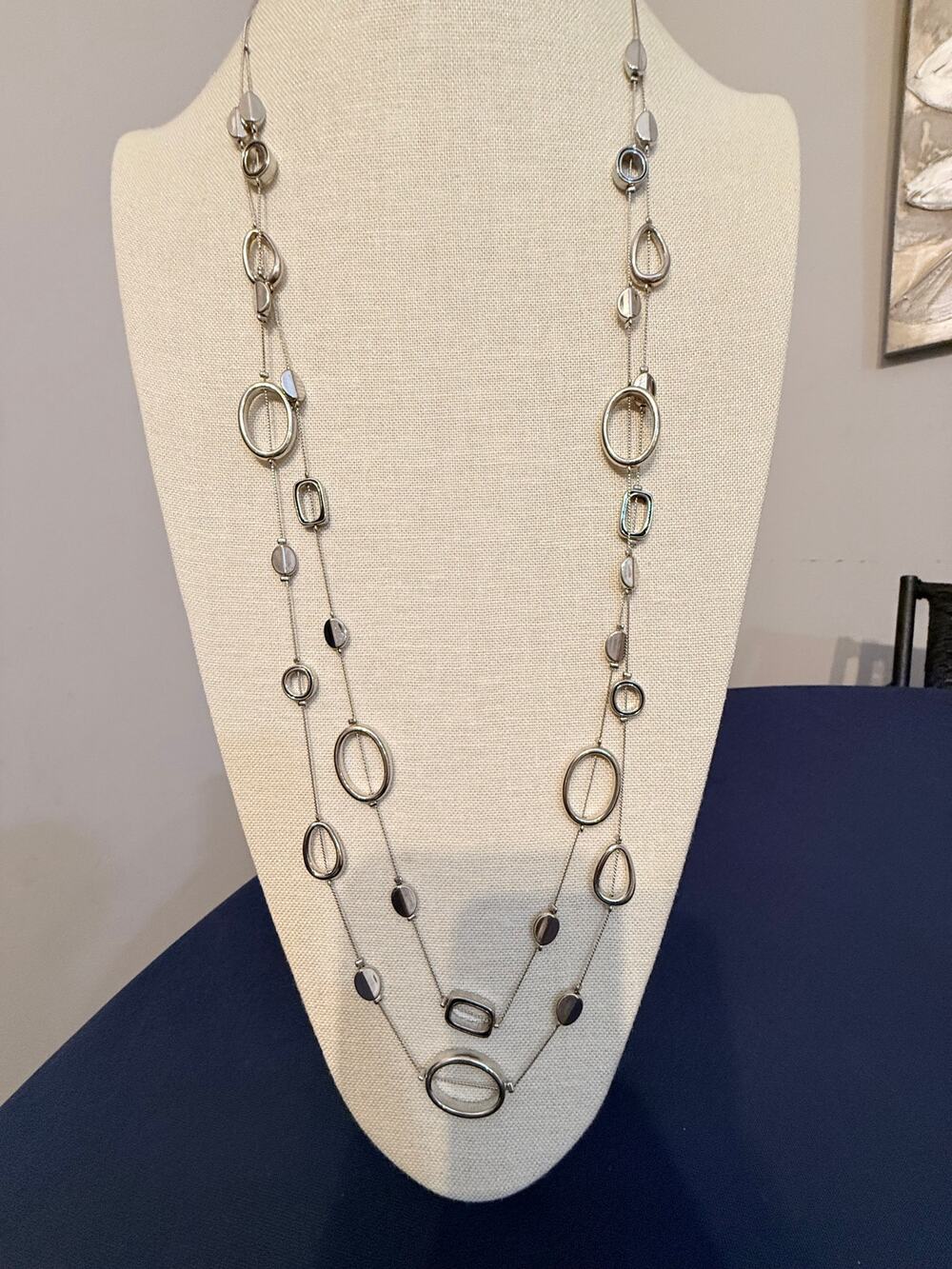 Vintage NY Double Strand Silver Tone Link Necklace 36”